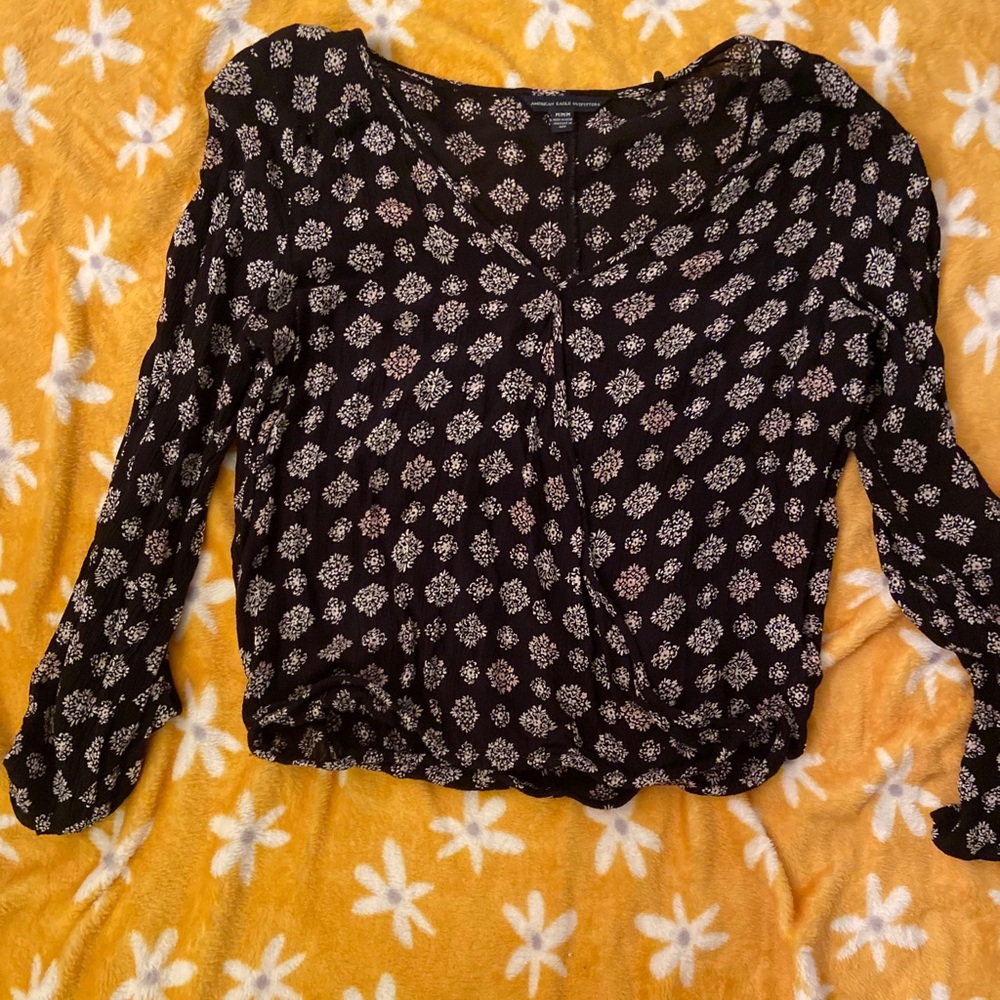 American Eagle Wrap Style Long Sleeve Top